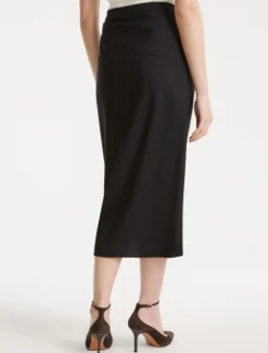 Gonna a tubino in lana stretch - NERO
