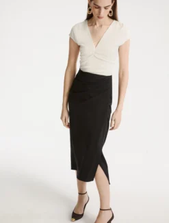 Gonna a tubino in lana stretch - NERO