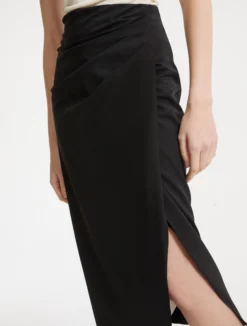 Gonna a tubino in lana stretch - NERO