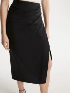 Gonna a tubino in lana stretch - NERO