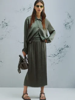 Gonna a tubino in twill crinckle - VERDE