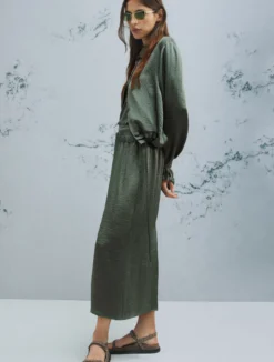 Gonna a tubino in twill crinckle - VERDE