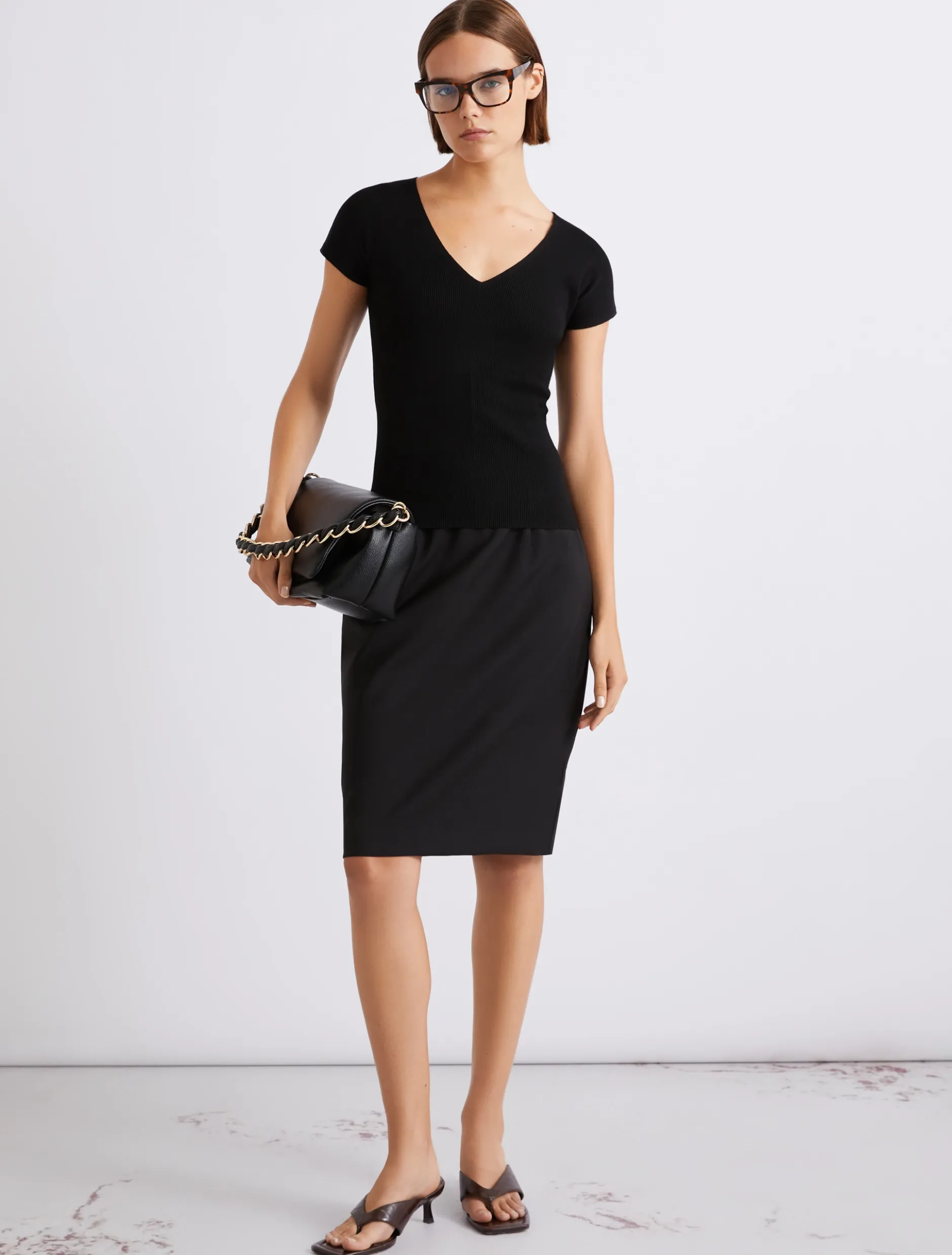 Gonna dritta in pura lana extrafine - NERO