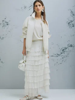 Gonna in creponne con balze - BIANCO LANA