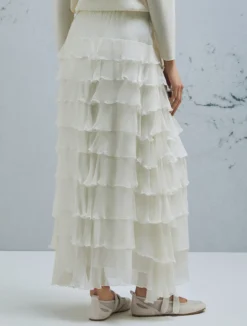 Gonna in creponne con balze - BIANCO LANA