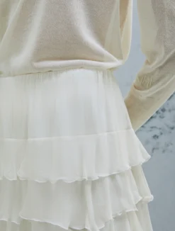Gonna in creponne con balze - BIANCO LANA