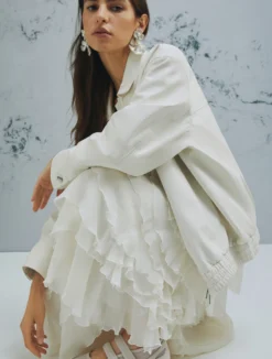 Gonna in creponne con balze - BIANCO LANA
