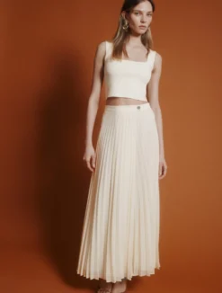 Gonna in georgette plissé - BIANCO LANA