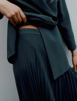 Gonna in georgette plissé - BLU PAVONE