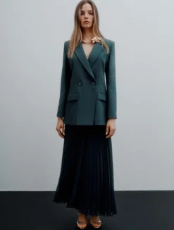 Gonna in georgette plissé - BLU PAVONE