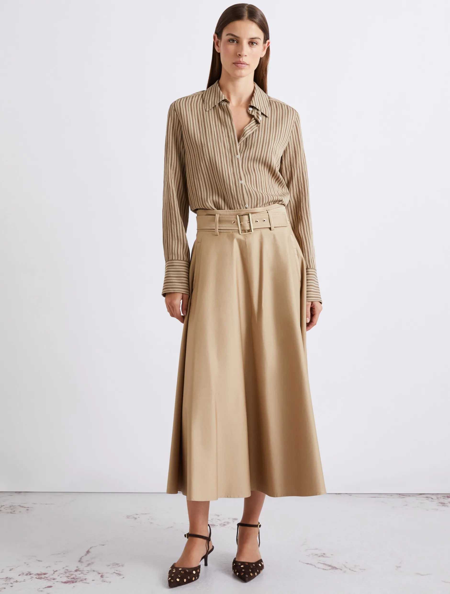 Gonna in raso di cotone stretch antigoccia - NATURALE