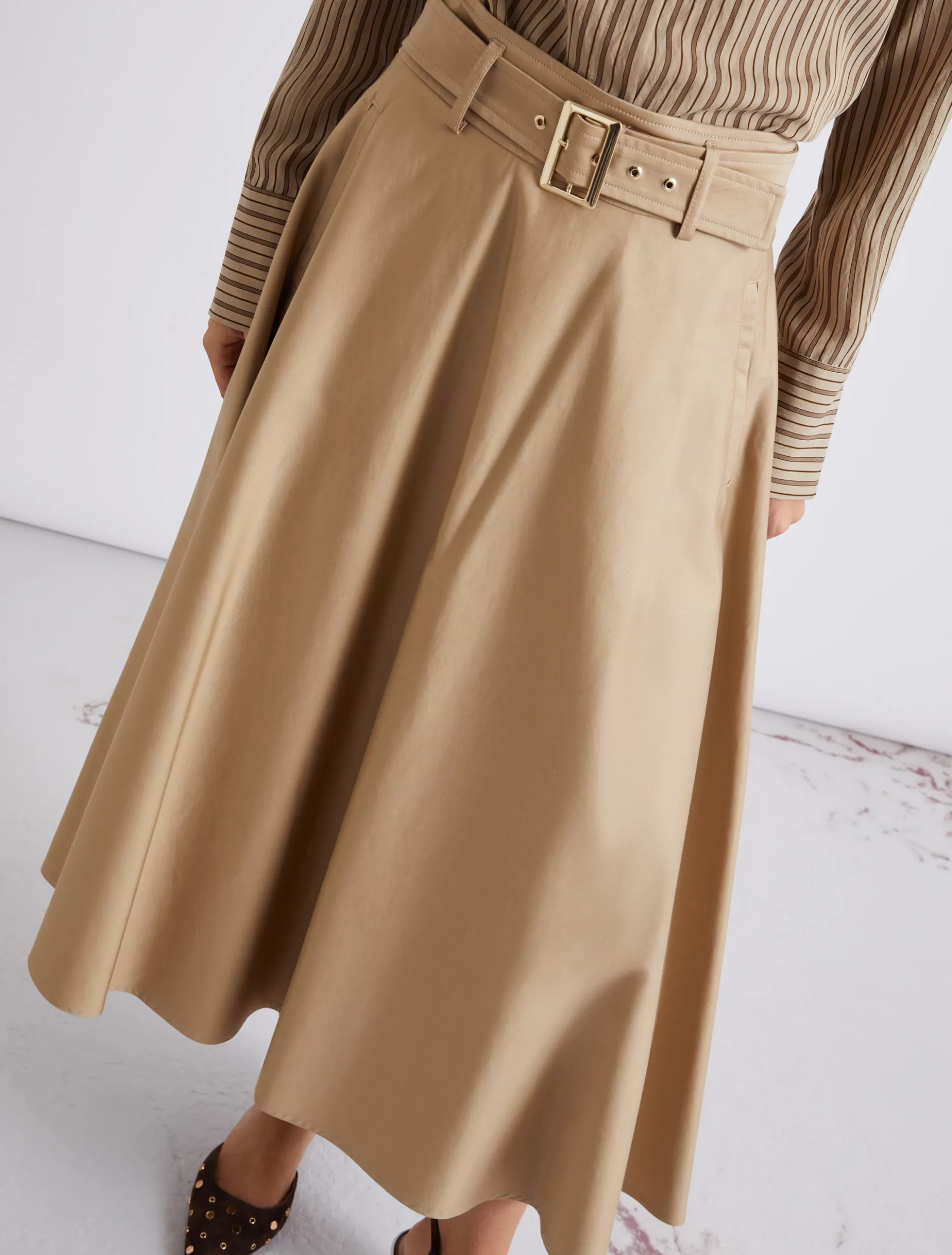 Gonna in raso di cotone stretch antigoccia - NATURALE