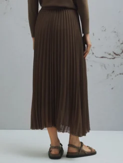 Gonna longuette in rete plissé - MARRONE