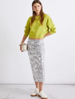 Gonna midi con paillettes - GRIGIO