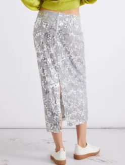 Gonna midi con paillettes - GRIGIO