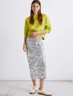 Gonna midi con paillettes - GRIGIO