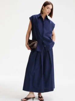 Gonna midi in popeline - BLU