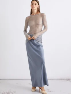 Gonna scivolata in satin - AZZURRO