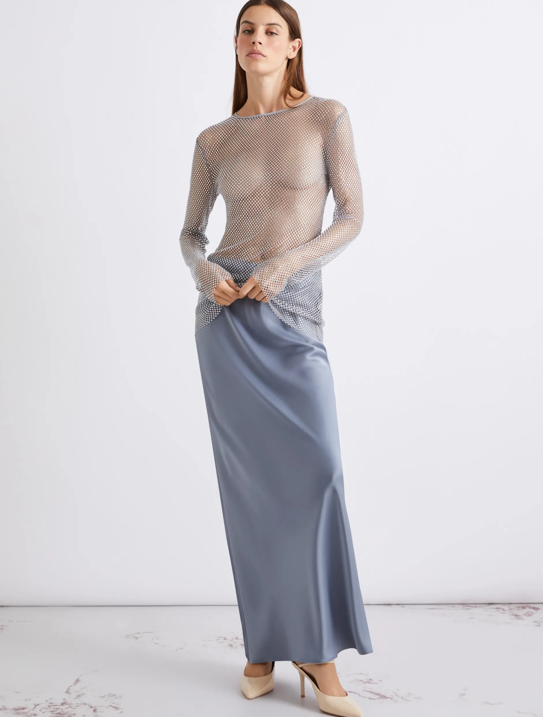 Gonna scivolata in satin - AZZURRO