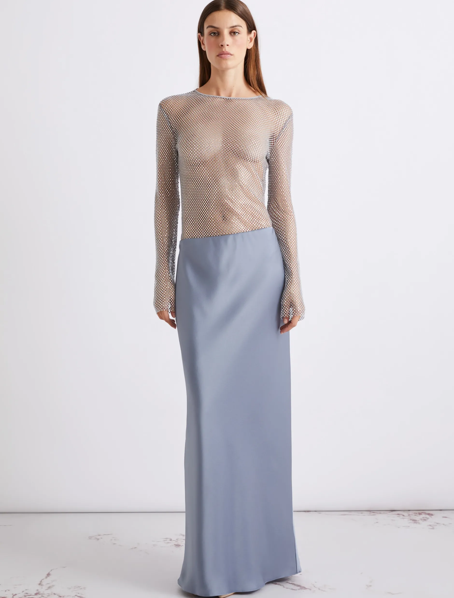 Gonna scivolata in satin - AZZURRO