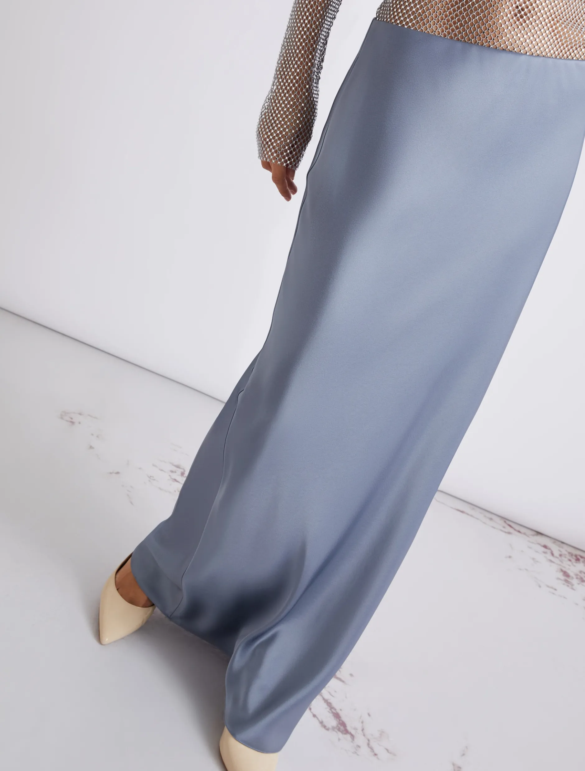 Gonna scivolata in satin - AZZURRO