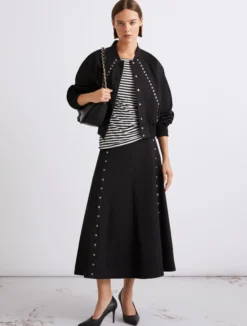 Gonna svasata in gabardina di cotone - NERO