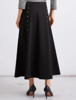 Gonna svasata in gabardina di cotone - NERO