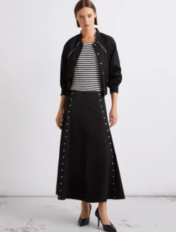 Gonna svasata in gabardina di cotone - NERO
