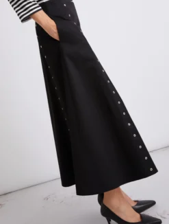 Gonna svasata in gabardina di cotone - NERO