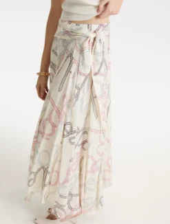 Gonna svasata in twill stampato - PANNA