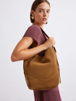 Hobo bag in pelle scamosciata - CUOIO