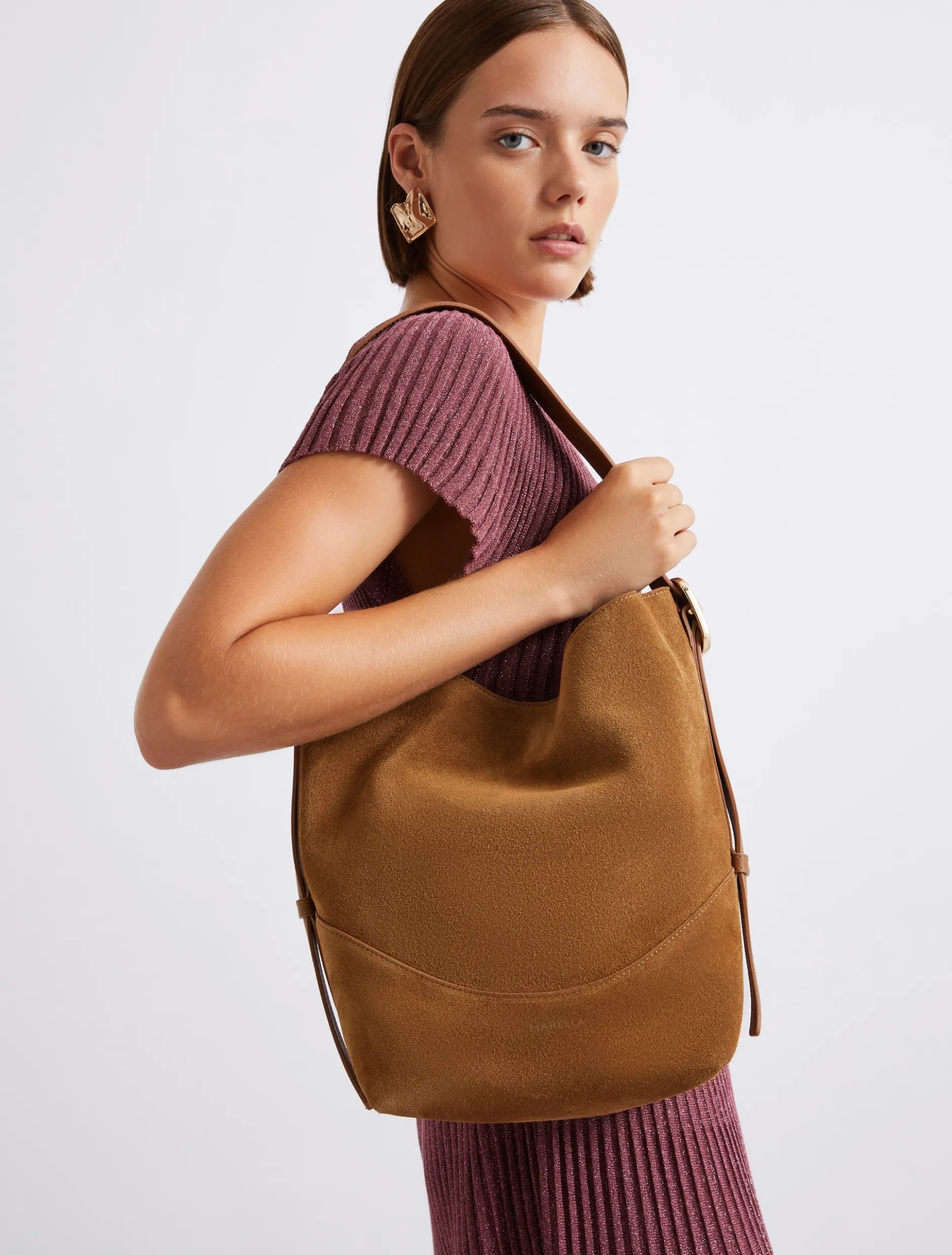 Hobo bag in pelle scamosciata - CUOIO