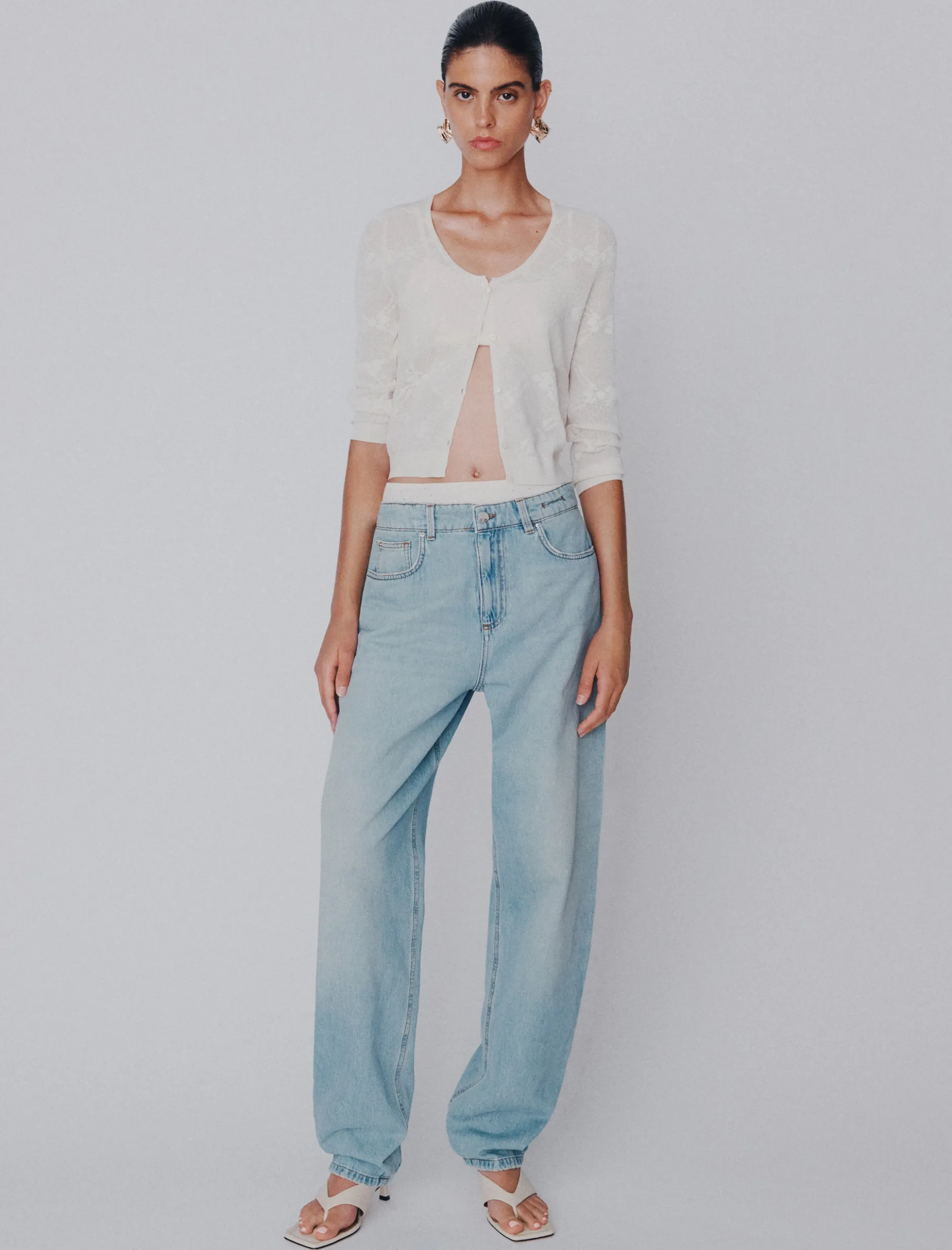 Jeans barrel in denim - AZZURRO POLVERE