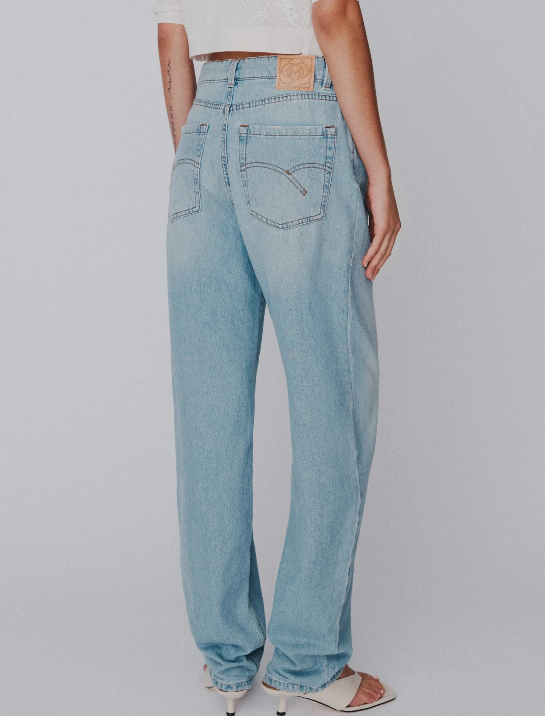 Jeans barrel in denim - AZZURRO POLVERE