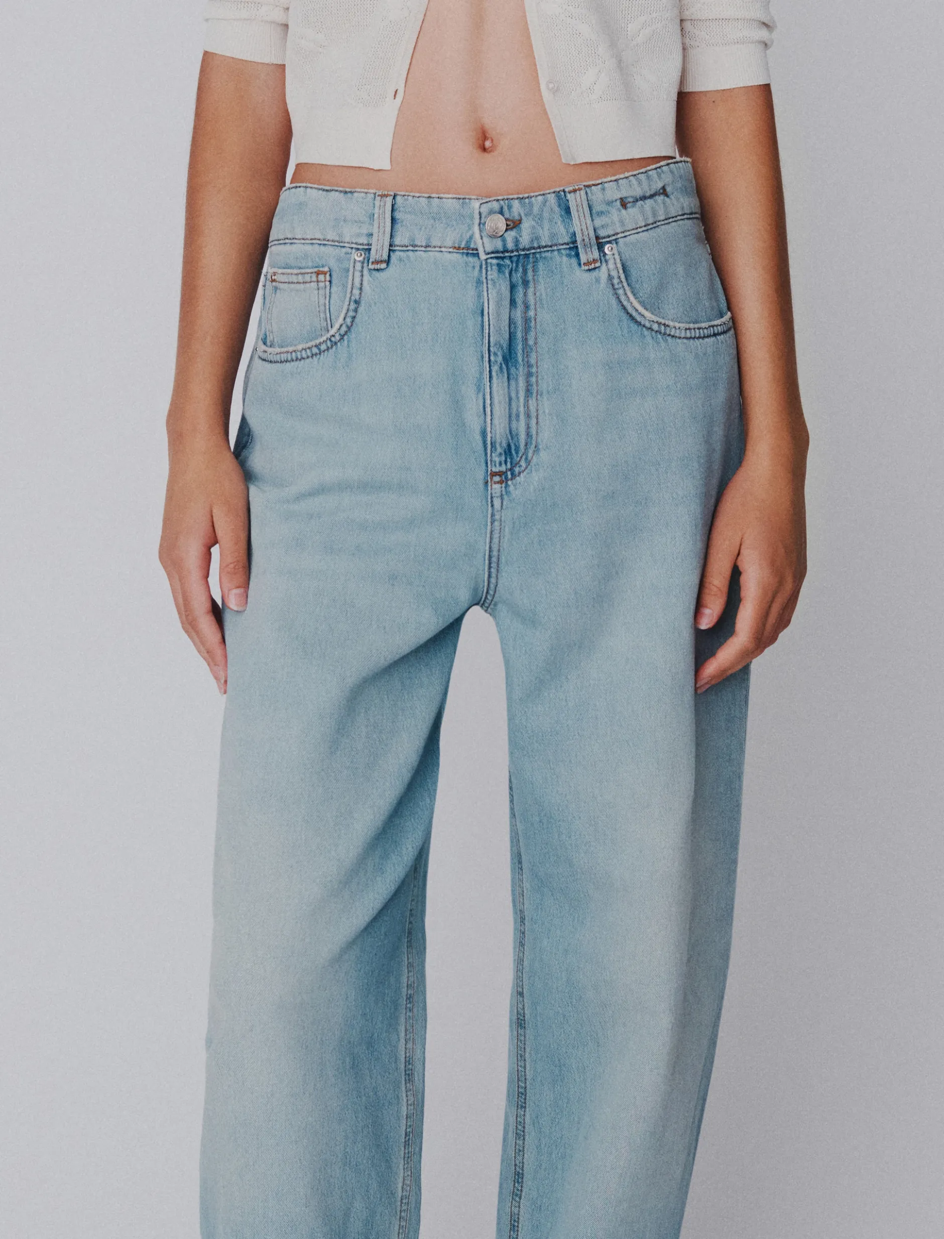 Jeans barrel in denim - AZZURRO POLVERE