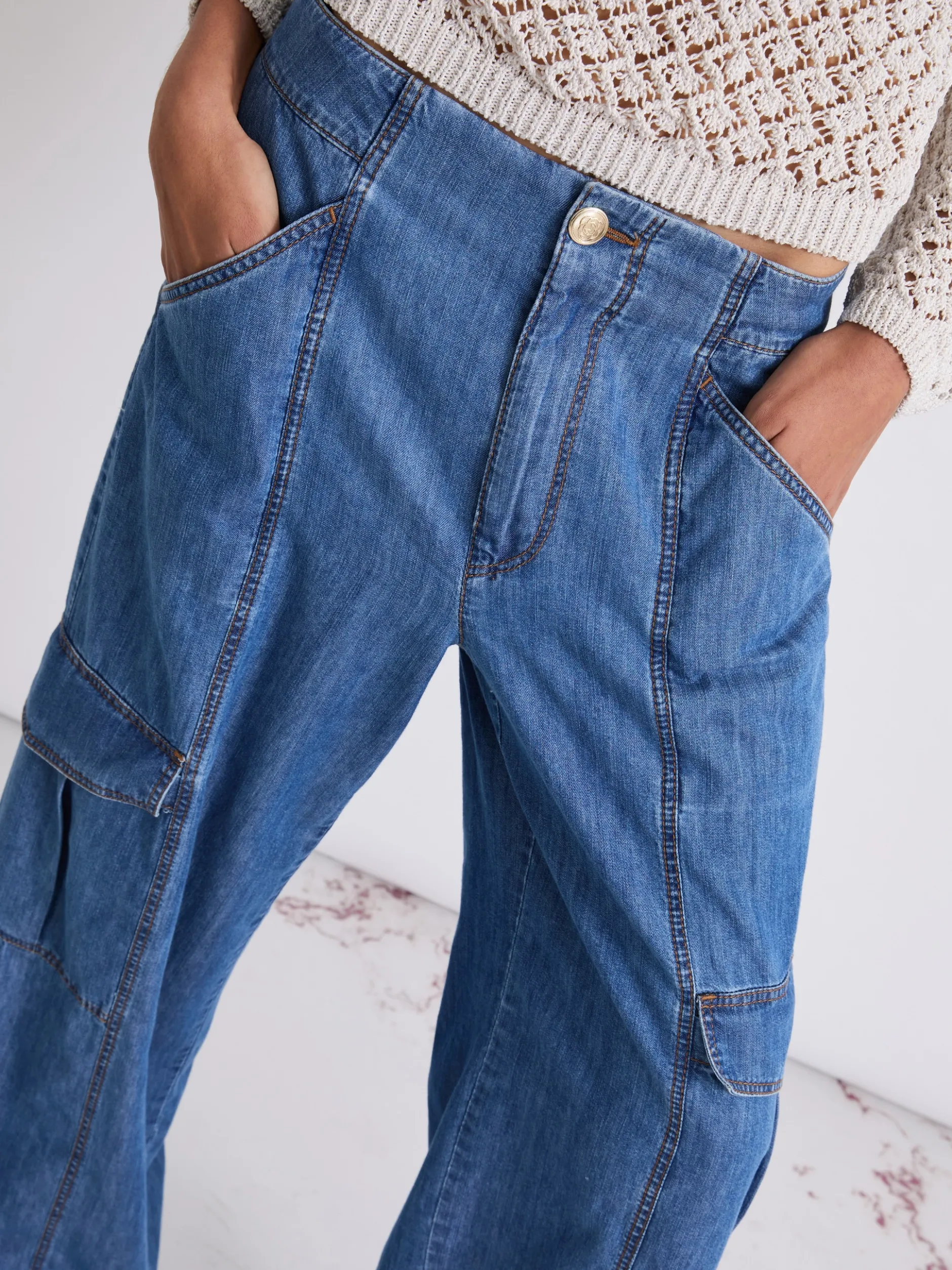 Jeans cargo wide leg - BLUE JEANS