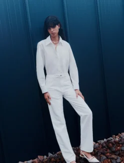 Jeans straight fit in denim - BIANCO