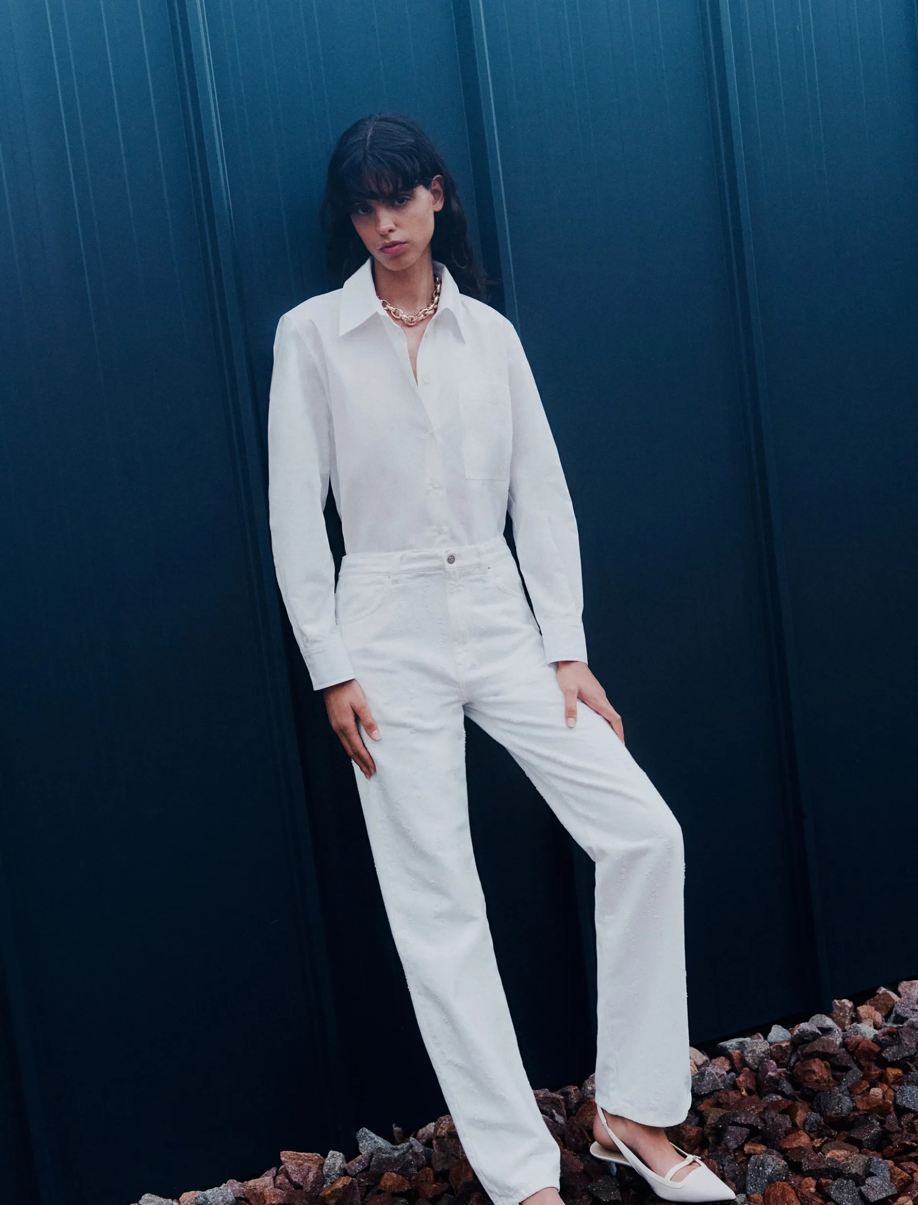 Jeans straight fit in denim - BIANCO