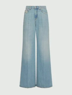 Jeans wide leg a vita alta - AZZURRO POLVERE