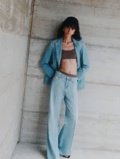 Jeans wide leg a vita alta - AZZURRO POLVERE