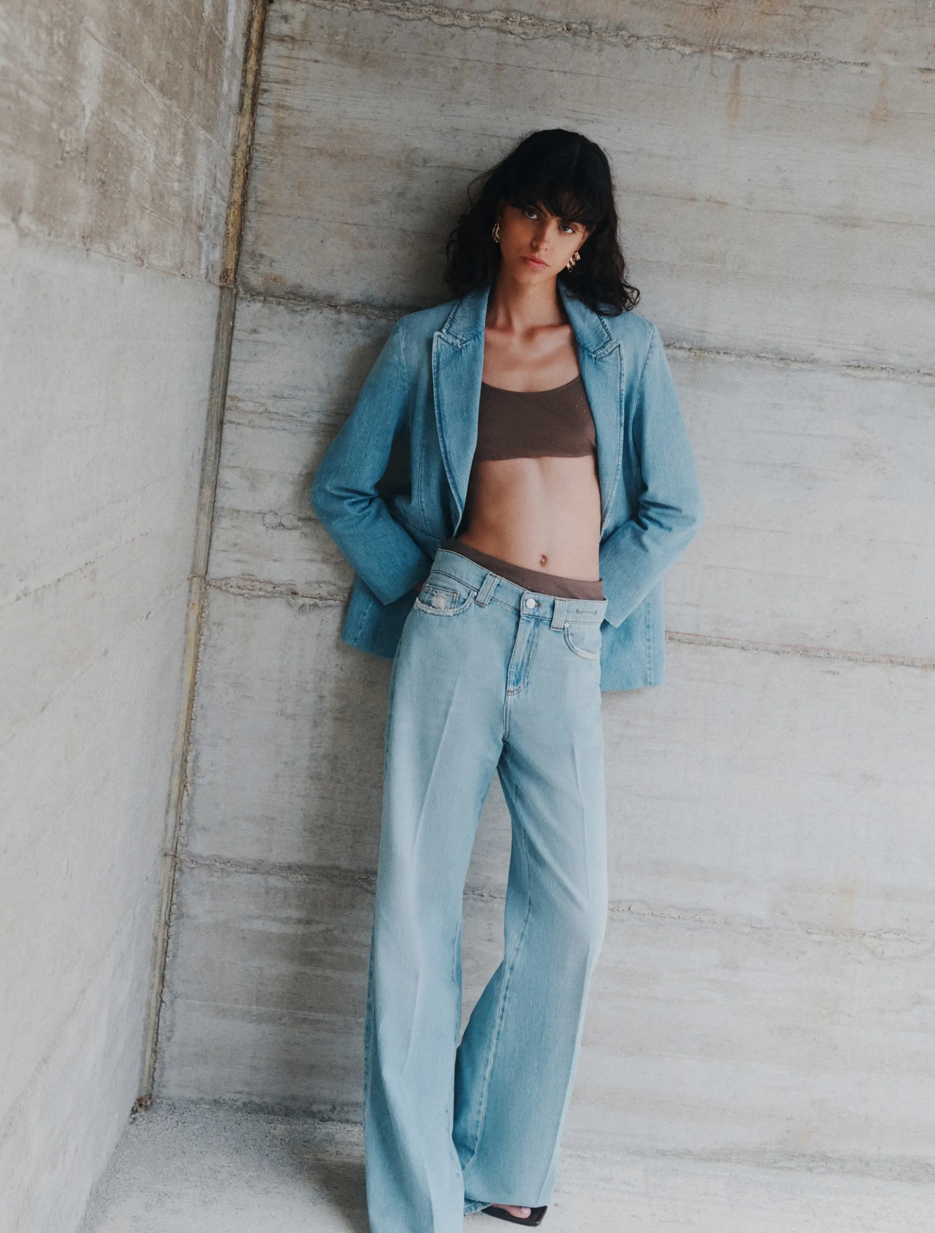 Jeans wide leg a vita alta - AZZURRO POLVERE