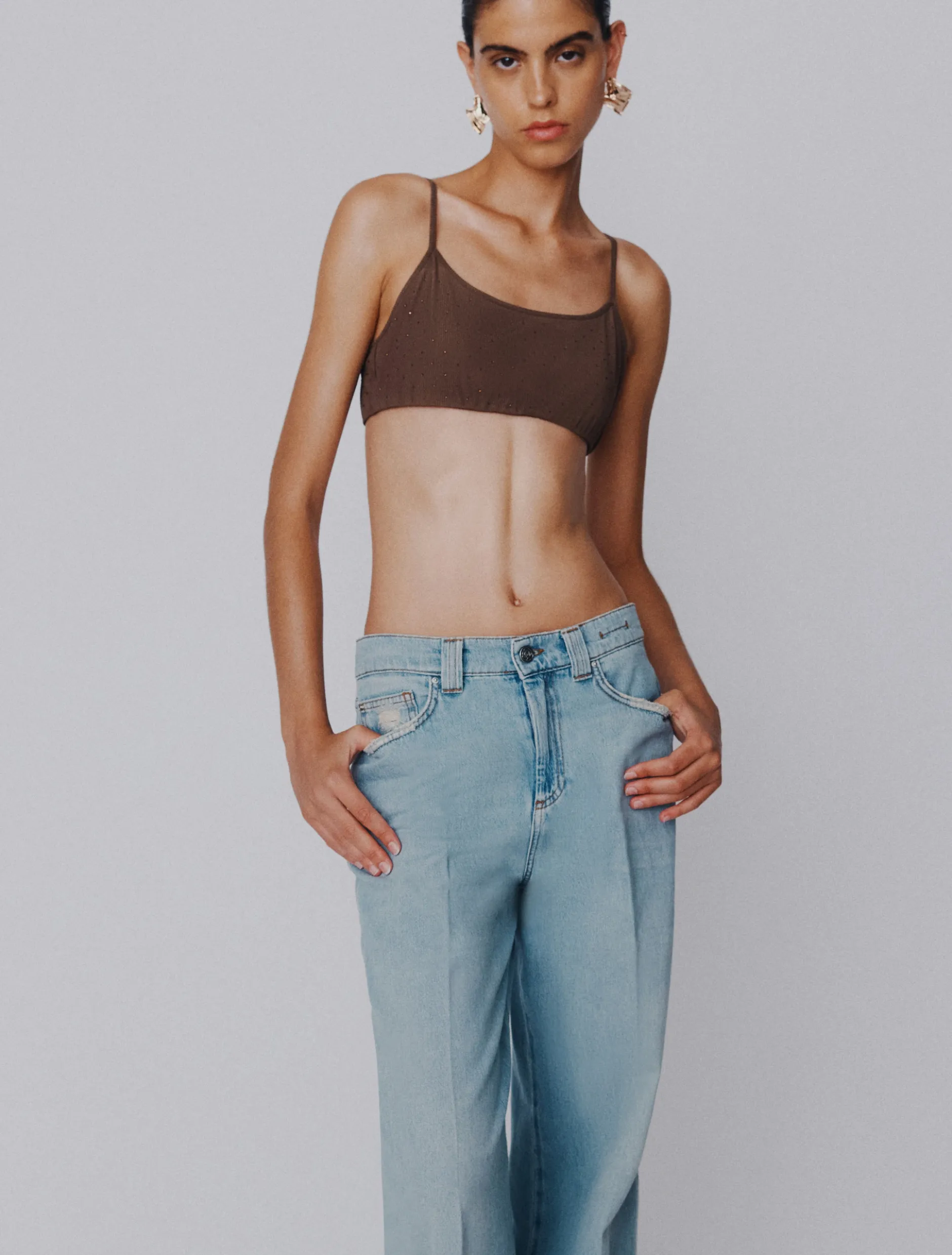 Jeans wide leg a vita alta - AZZURRO POLVERE