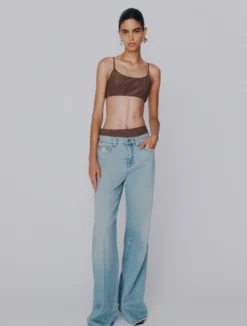 Jeans wide leg a vita alta - AZZURRO POLVERE