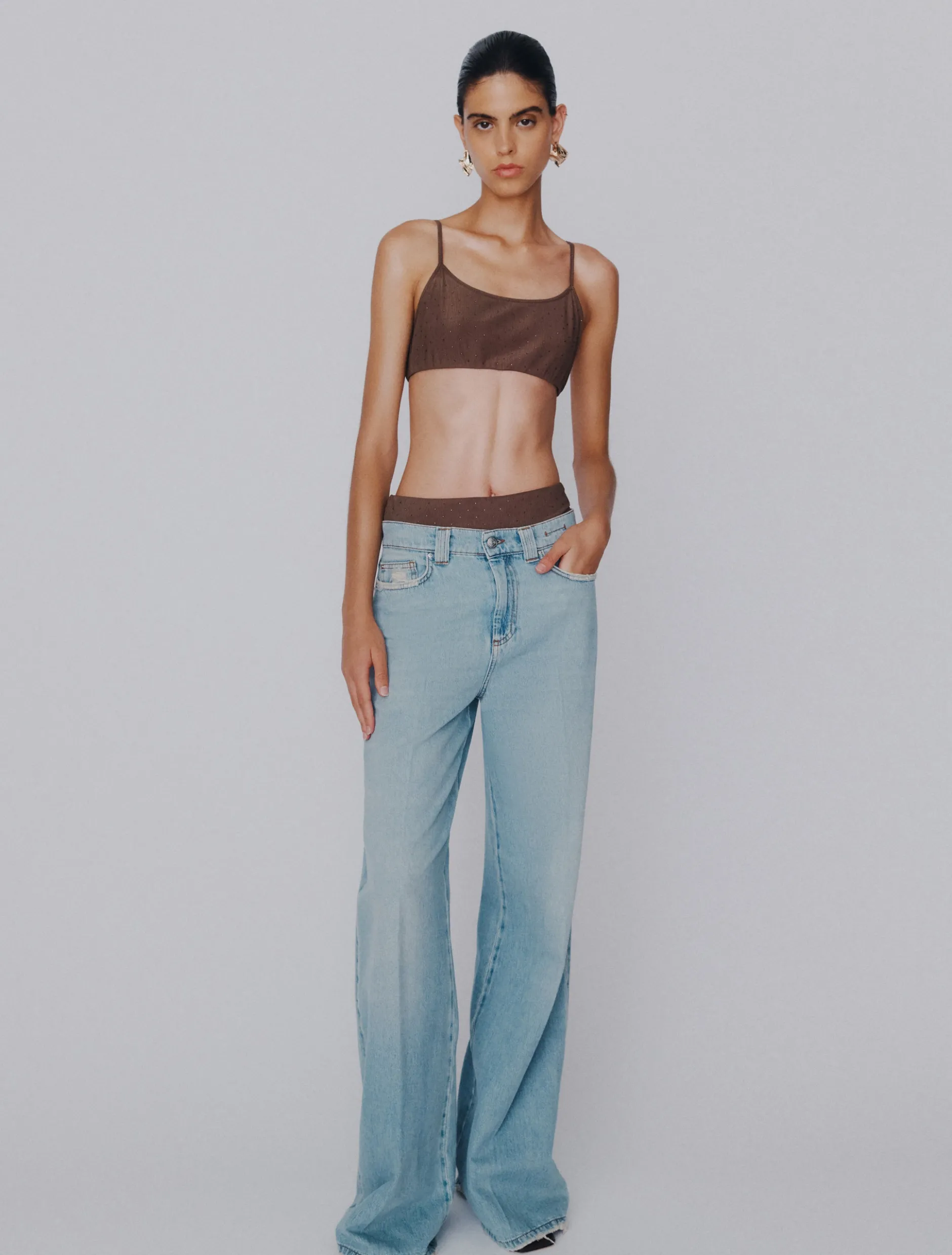 Jeans wide leg a vita alta - AZZURRO POLVERE