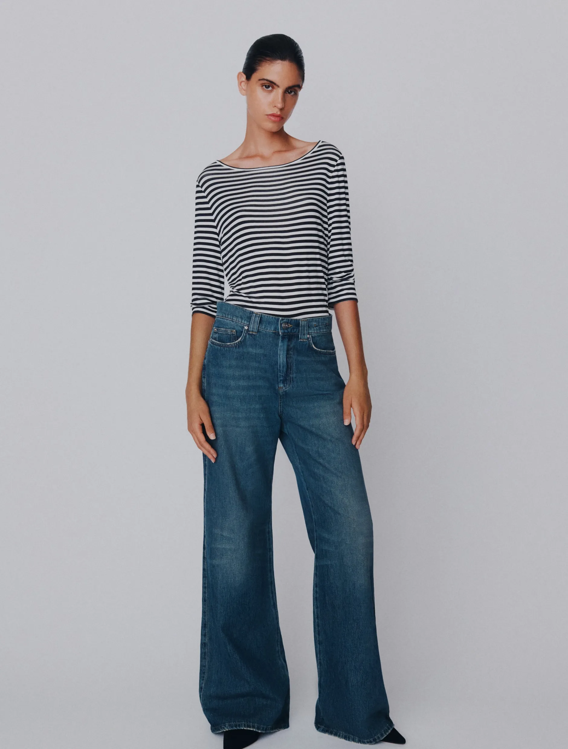 Jeans wide leg a vita alta - BLU