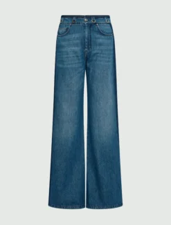 Jeans wide leg a vita alta in denim - BLUE JEANS