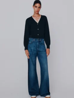 Jeans wide leg a vita alta in denim - BLUE JEANS