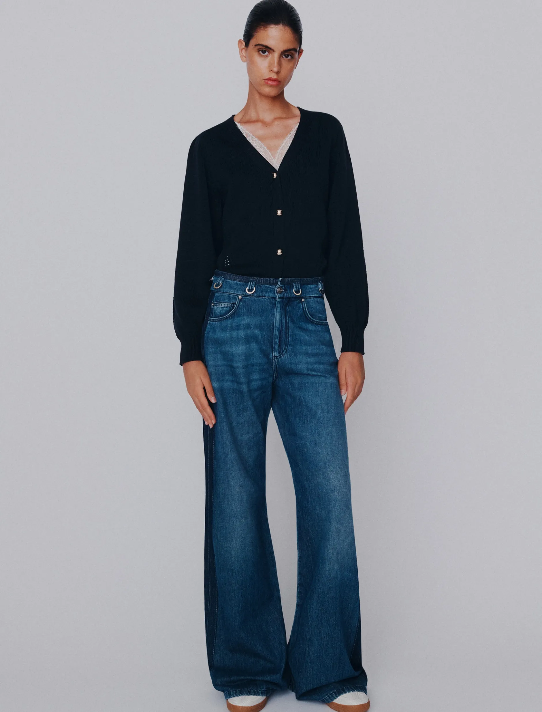 Jeans wide leg a vita alta in denim - BLUE JEANS