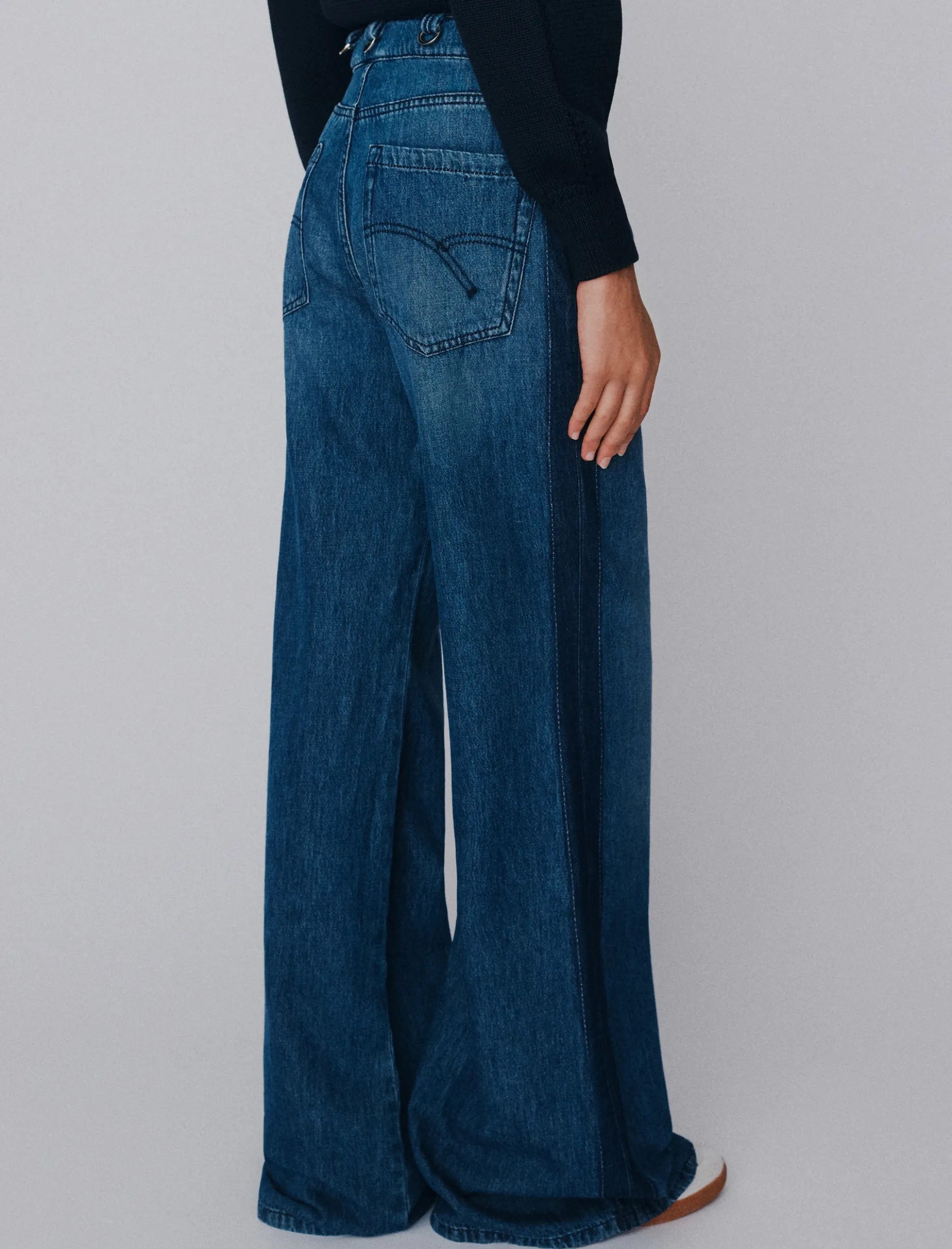 Jeans wide leg a vita alta in denim - BLUE JEANS