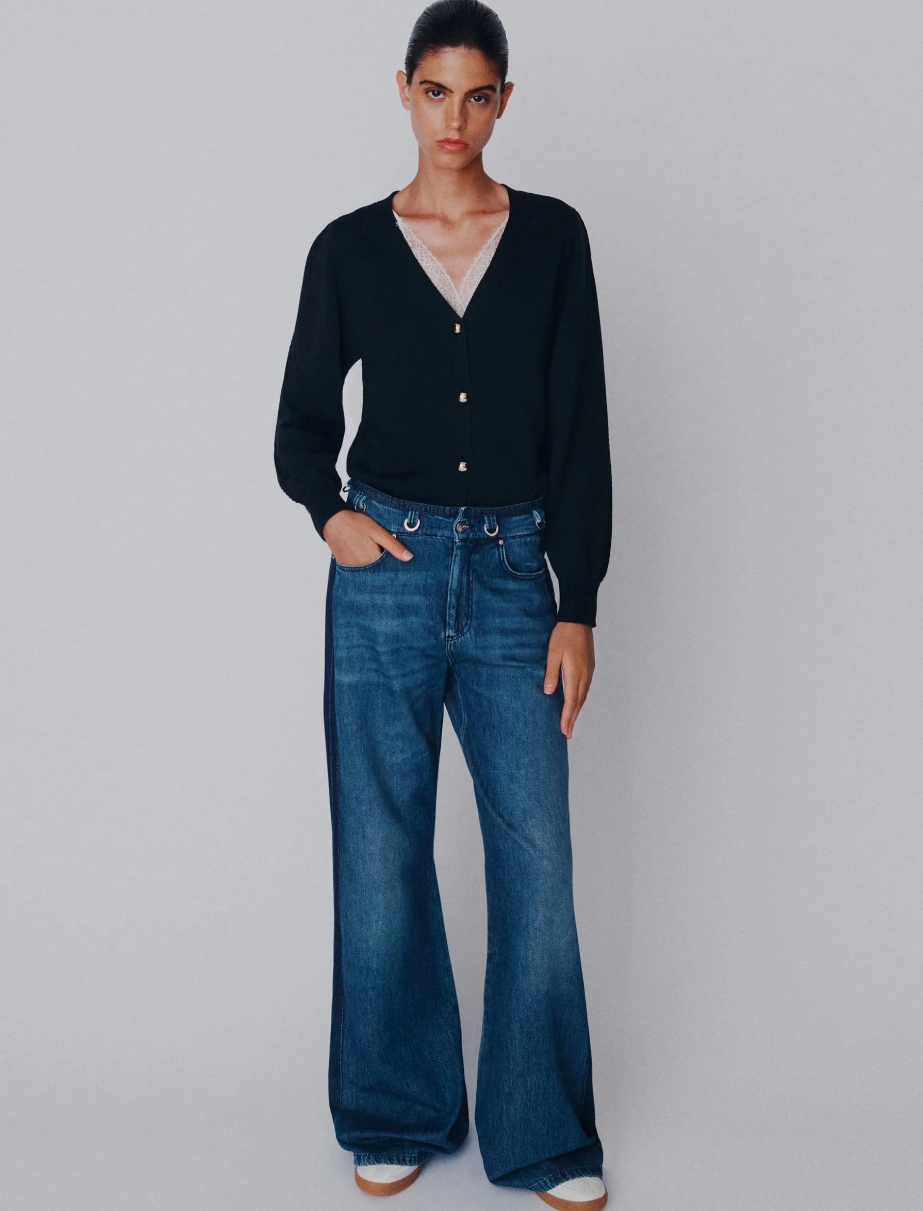 Jeans wide leg a vita alta in denim - BLUE JEANS